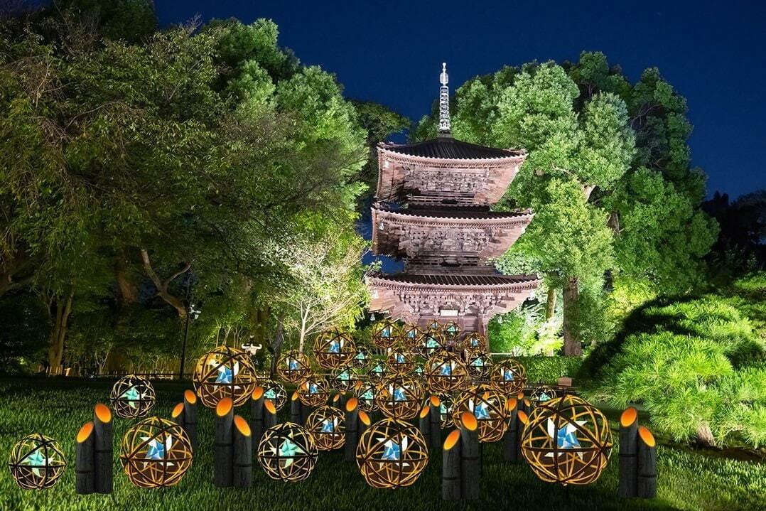 ホテル椿山荘東京で夏の庭園演出「涼風竹あかり」涼しげな竹まり装飾、日没後には幻想的な光が点灯｜写真1