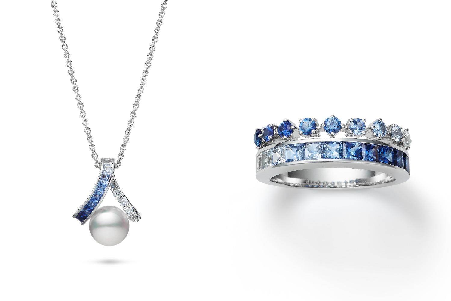 ミキモト「波」着想サファイア×パールジュエリー、“さざなみ”表すダイヤモンドのネックレスやリング