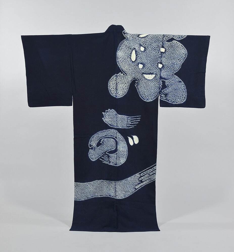 《紺木綿地魚河岸模様絞り浴衣》 今昔西村蔵 ［後期展示］