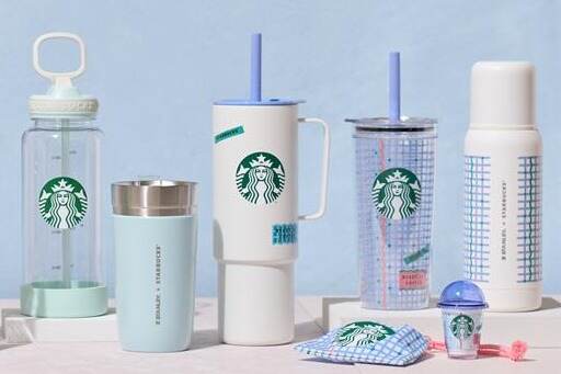 スターバックスの夏グッズ第3弾 - ブルーチェック柄タンブラーやボトル、華やかフレークが彩るカップも