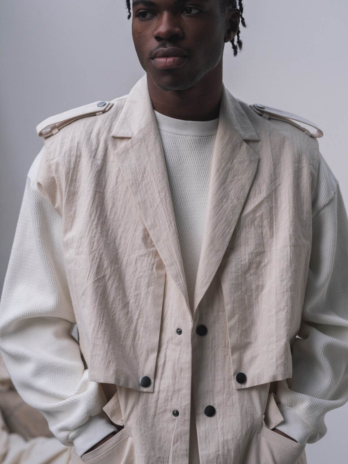 AG by EXPERIMENT ヘリンボーン ツイード トレンチコート ロング seyto（セイト）の「Herringbone tweed over long coat