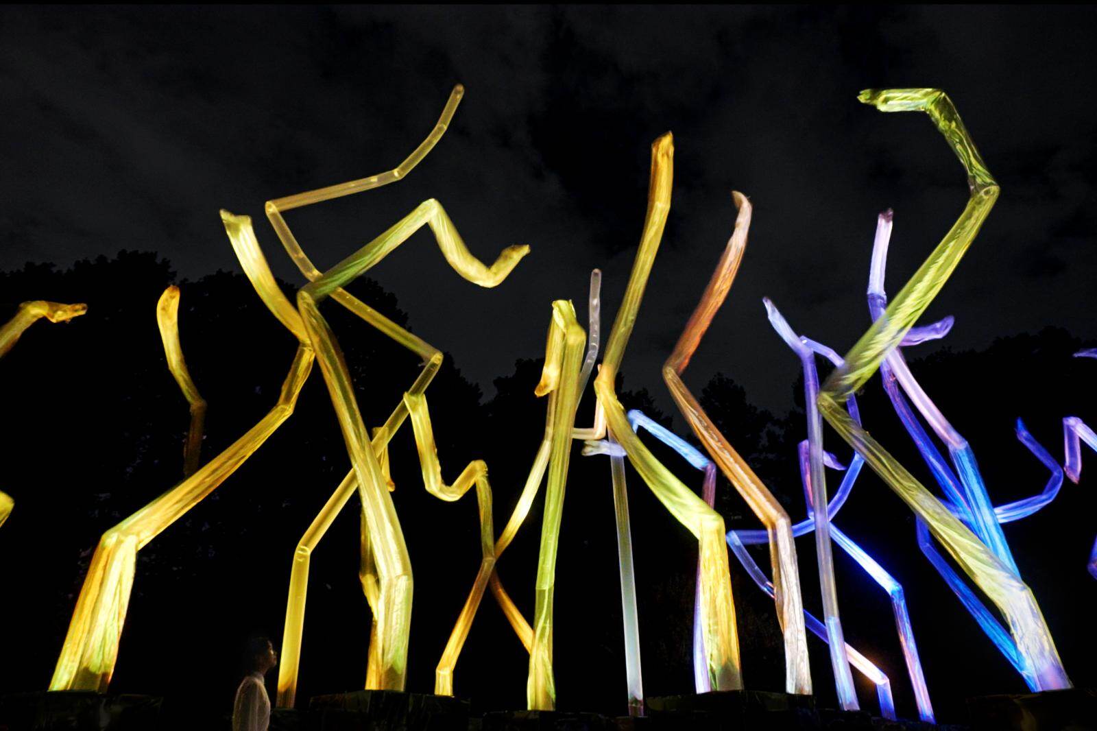 チームラボ ボタニカルガーデン 大阪“環境や人に反応・変容”する作品《風と共に踊る柱群》公開