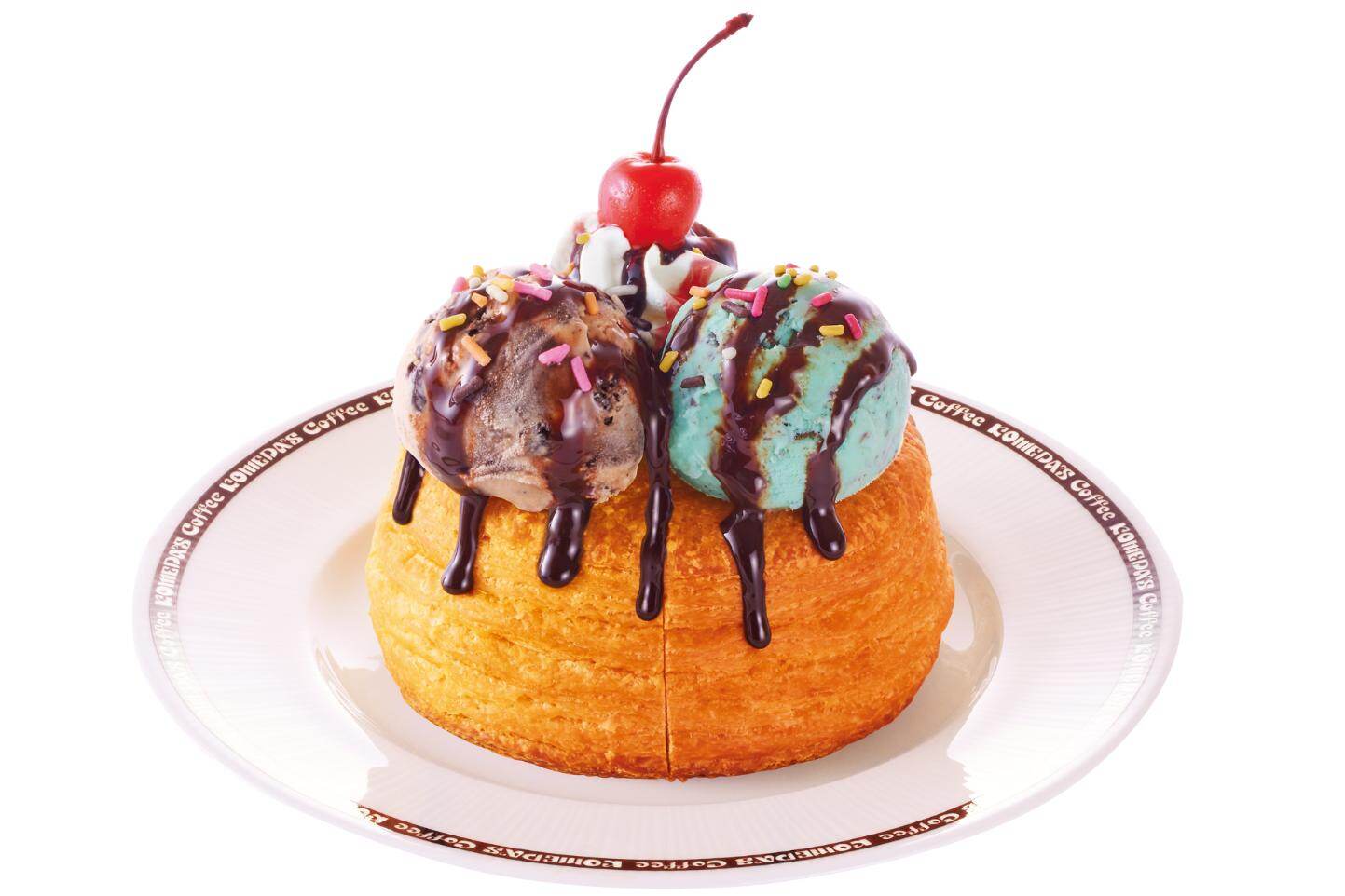 コメダ珈琲店×ブルーシールの沖縄限定「シロノワール」チョコミント＆クッキー入りショコラアイス乗せ