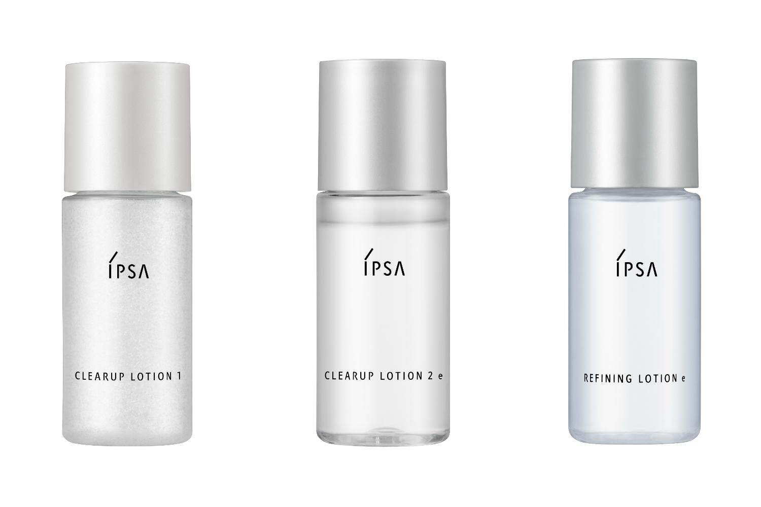 (左から)クリアアップローション 1 30mL、クリアアップローション 2e 30mL、リファイニングローションe 30mL