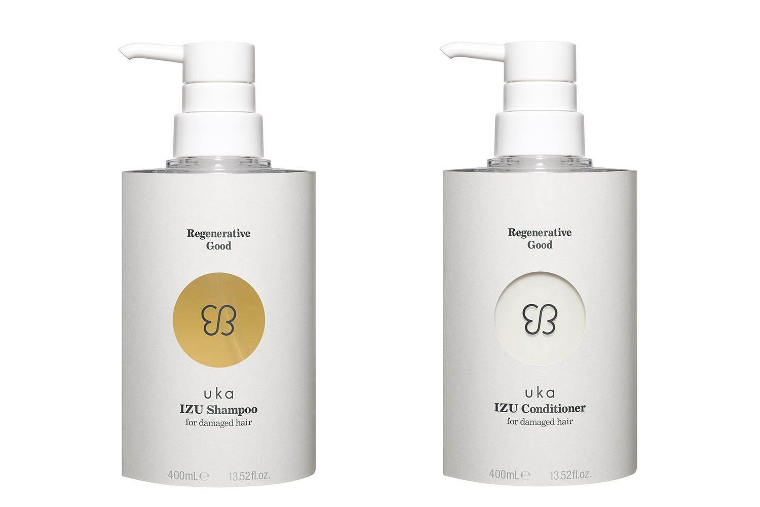 左から) uka イズ シャンプー / コンディショナー フォー ダメージヘアタイプ 400mL 4,950円 / 5,280円