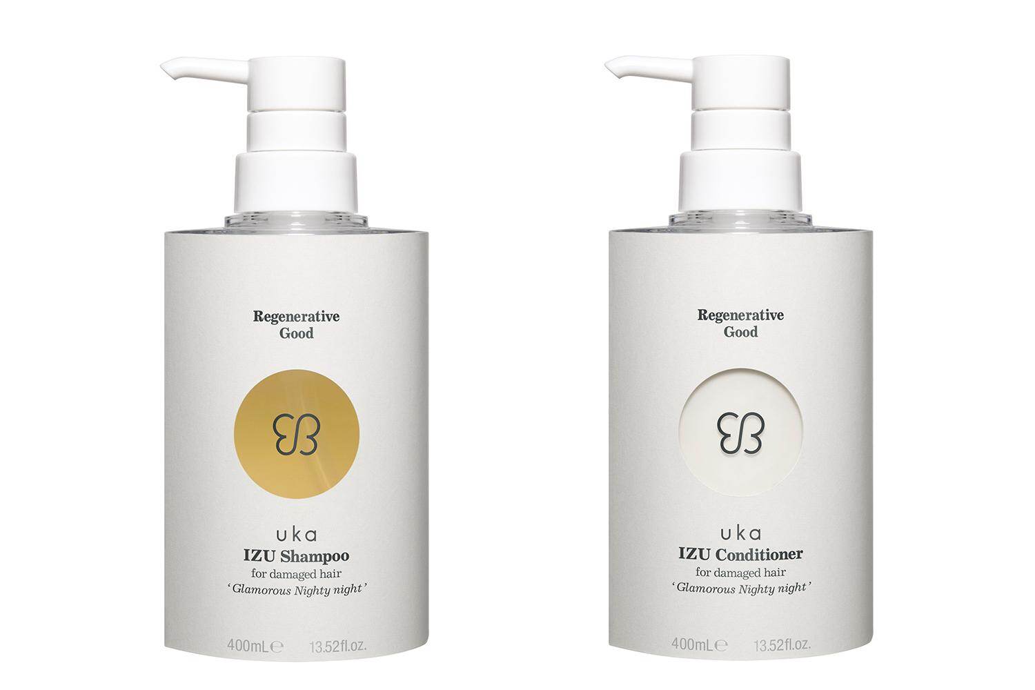 左から) uka イズ シャンプー/コンディショナー ダメージヘアタイプ ‘グラマラスナイティナイト’ 400mL 5,280円 / 5,610円