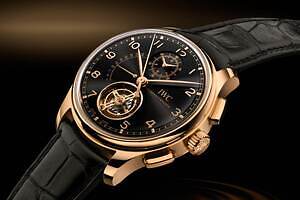 IWCの腕時計「ポルトギーゼ」”黒曜石カラー×ゴールド”文字盤で、トゥールビヨン搭載