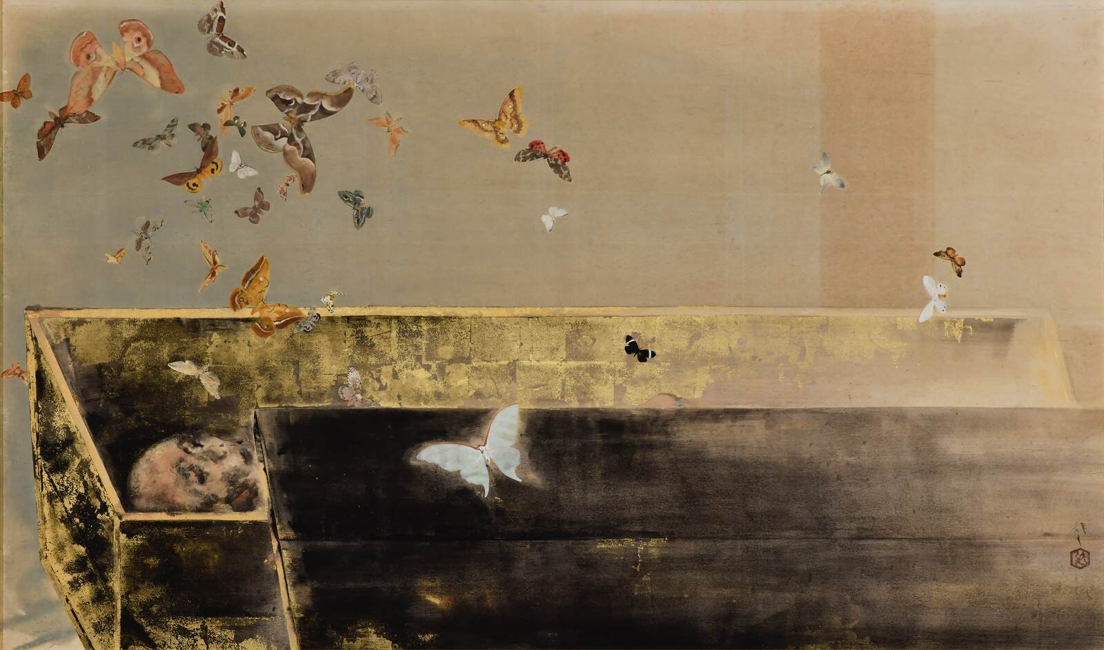 川端龍子　「鶴」　水墨画　落款印付き 川端龍子 「鶴」 水墨画 落款印付き