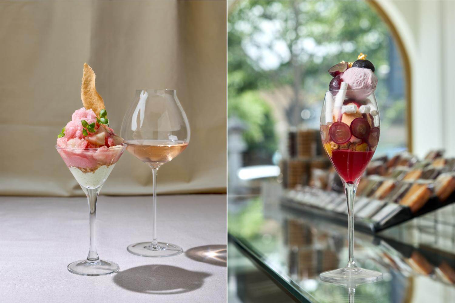 六本木ヒルズ”昼夜でテーマ異なる”パフェイベント、とうもろこしパフェ＆ロゼと味わう桃パフェ