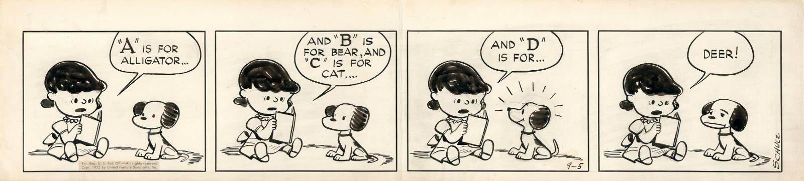 「上がる、のち、下がる」 「ピーナッツ」複製原画 1952年9月5日 ©︎ Peanuts Worldwide LLC