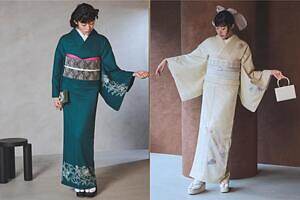 きものやまと”洗える”ハレの日着物、銀箔輝く四季の草花柄＆天の川モチーフの波模様