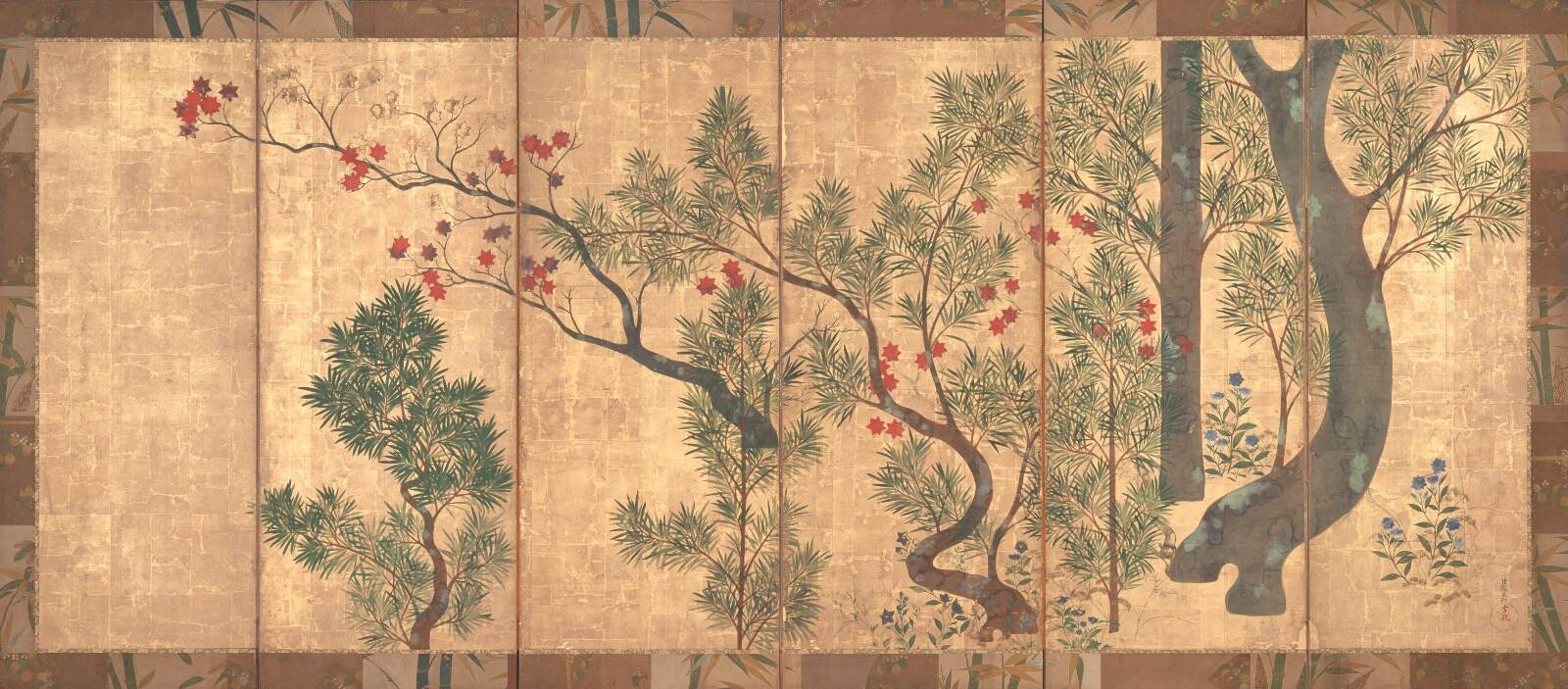 尾形光琳 《槙楓図屏風》 江戸時代 18世紀 東京藝術大学蔵