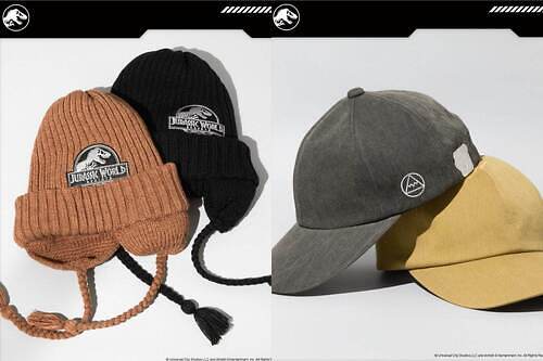 カシラ×映画『ジュラシック・ワールド』T-レックスロゴのミリタリーキャップ＆耳付きニット帽