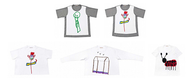 マルニから、世界の子供がデザインした限定Tシャツ&ブローチ - 売上を 日本価格 MARNI 花柄 デザイン tシャツ Tシャツ/カットソー(半袖/袖なし)