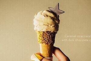 ヴェンキとゴールデングースがコラボ、“スター”添えたキャラメルチョコジェラート×ダークチョコチップ