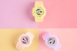 BABY-G“パステルカラー”のデジタル×アナログ腕時計、イエローケースにピンク針