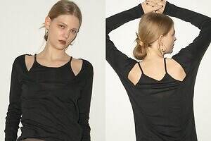 スタイリング/×ミラーの2wayレイヤードトップス、前後どちらも楽しめるVネック