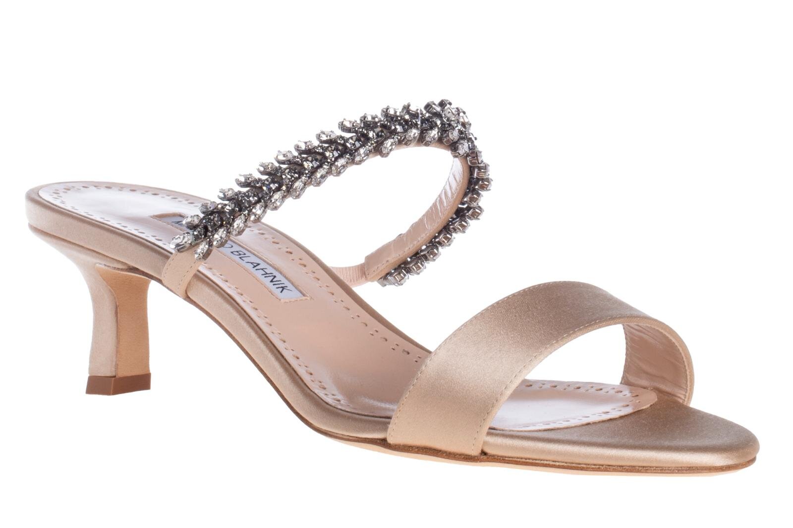 MANOLO BLAHNIK フラワー装飾ヒールサンダル MANOLO BLAHNIK ブラックフラワーモチーフハイヒールサンダル