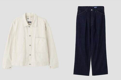 MHL.×キャントンオーバーオールズのジャケット＆パンツ、ナチュラルデニムとインディゴブルー仕立て