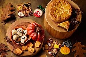 シャングリ・ラ 東京25年秋スイーツ、“かぼちゃポッド”入りおばけマカロン＆ガイコツリンゴ型クッキー