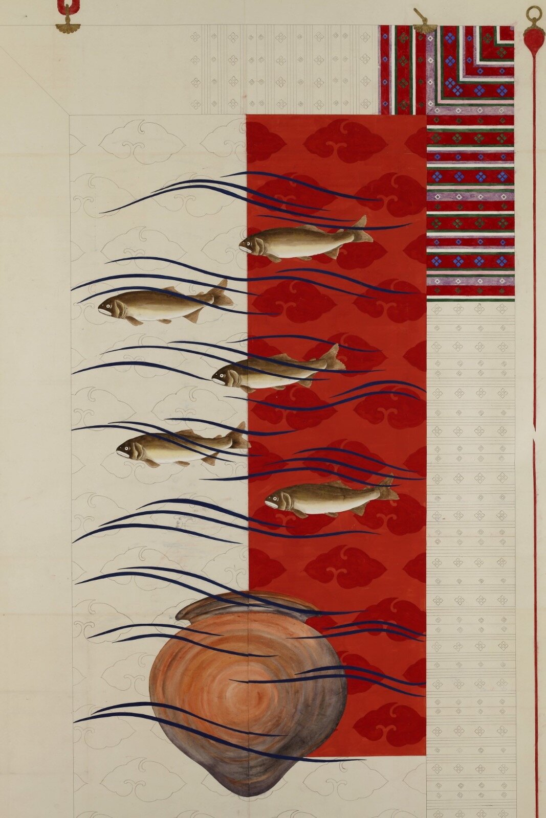 萬歳旛下絵「厳瓮・魚」(部分) ［第I部展示］