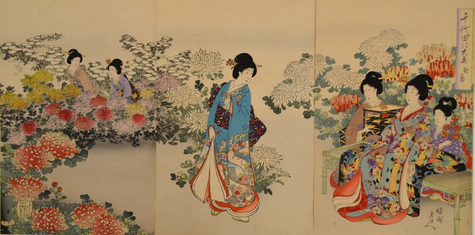木版画　楊洲周延【徳川時代 貴婦人の図】浮世絵　大奥　美人画　琴 木版画 楊洲周延【徳川時代 貴婦人の図】浮世絵 大奥 美人画（籠
