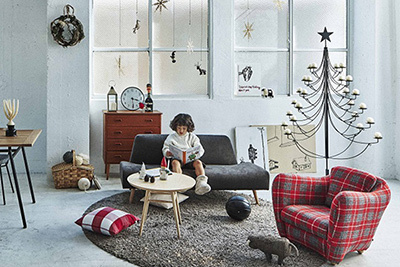 ハリスツイードの生地を使用した家具が数量限定でイデーから登場