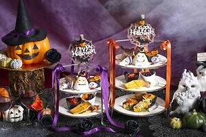 コロンバン原宿サロンにハロウィンアフタヌーンティー、おばけケーキや蜘蛛の巣マカロンなど