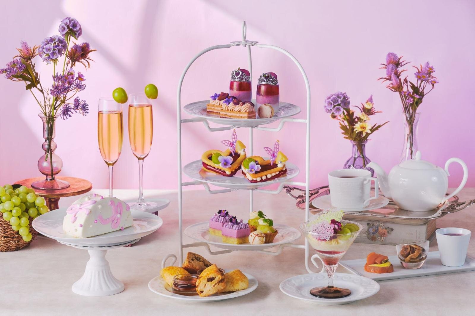 秋の味覚｜「ぶどうと栗のパープルアフタヌーンティー」横浜で、ティアラパフェや蝶はばたくハート形ムース