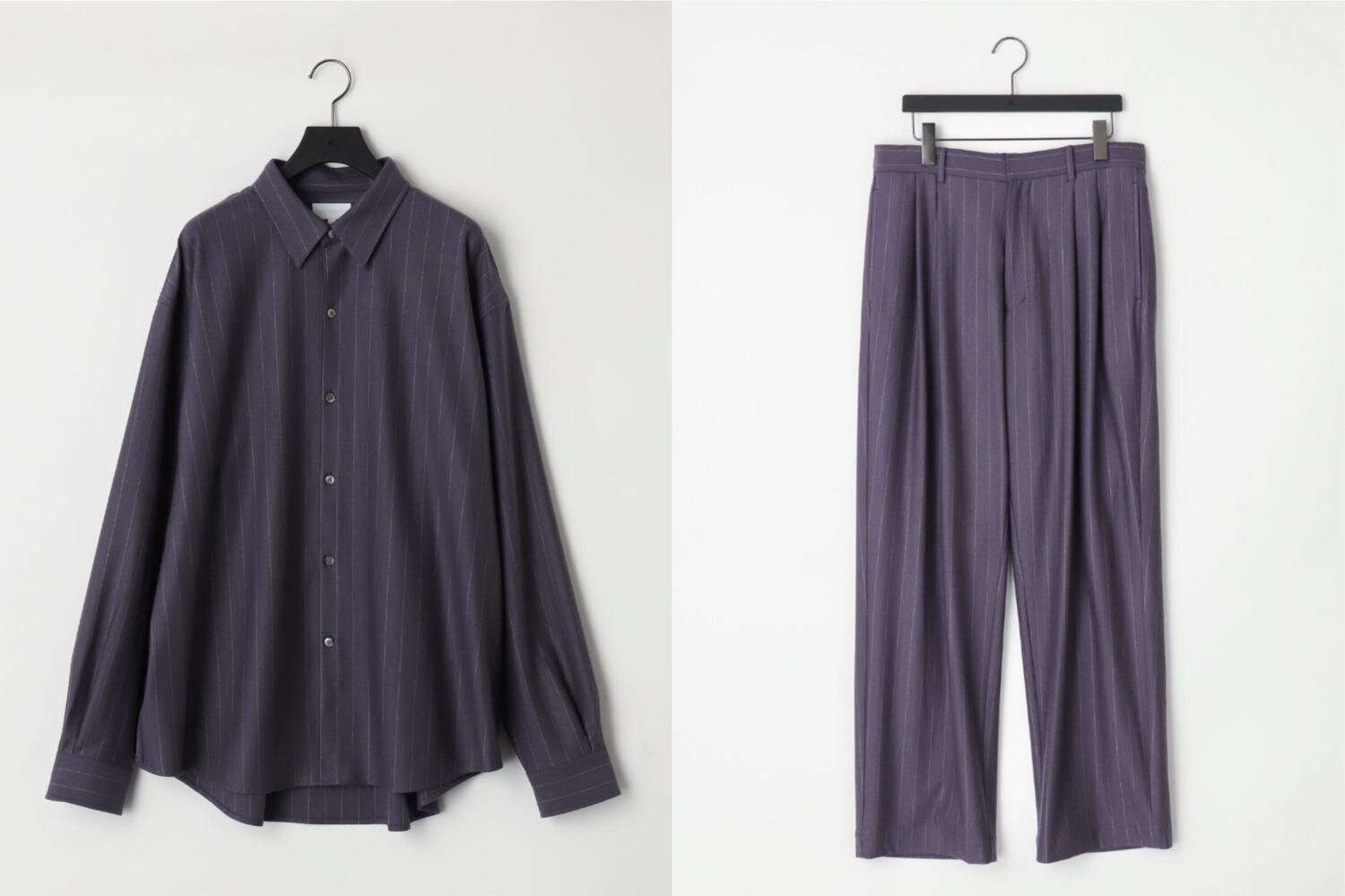 カネマサフィルのジャージーウェア、着心地の良いウールストライプのドレスシャツ＆スラックス