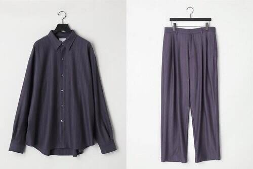 カネマサフィルのジャージーウェア、着心地の良いウールストライプのドレスシャツ＆スラックス