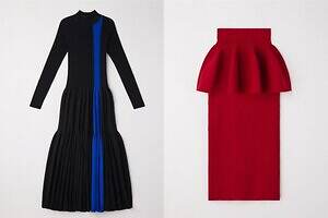 CFCL、壺型フォルムのレイヤードスカート＆“カラーライン走る”ティアードドレスなど