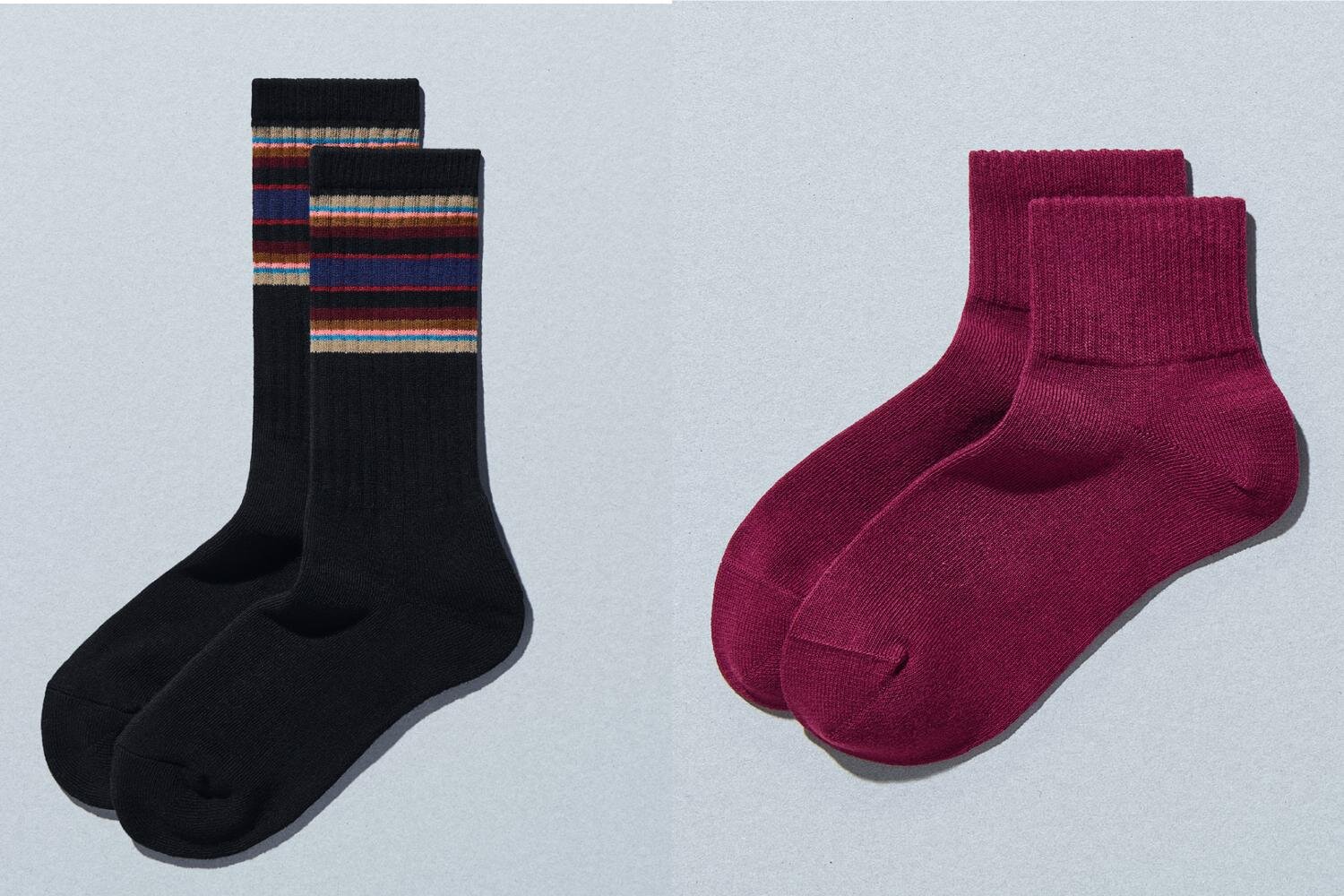 コンビニエンスウェア“ブラウン×ネイビー”の秋色「ラインソックス」＆ボルドーショートソックス