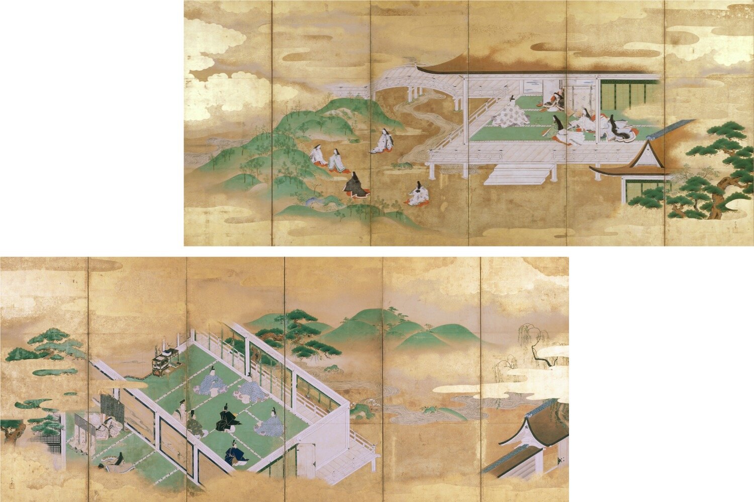 狩野常信筆 《源氏物語図屏風》 六曲一双 紙本金地著色 江戸時代 相国寺蔵 ［I期展示］