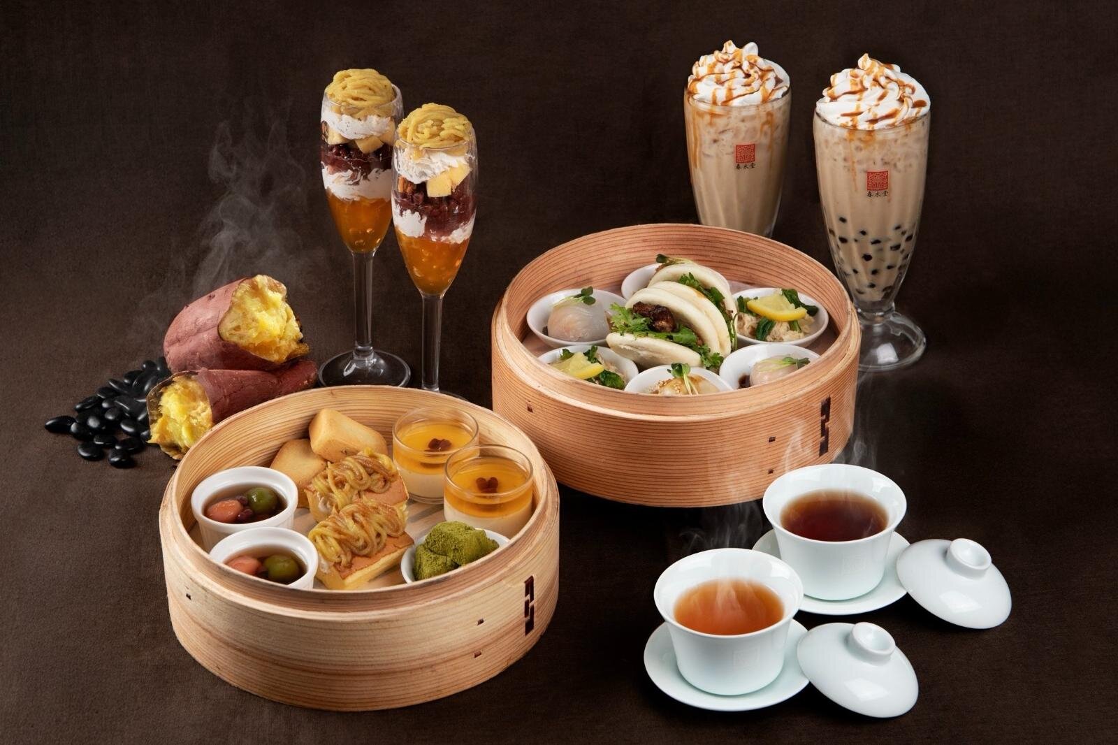 春水堂の秋限定「焼き芋アフタヌーンティー」‟紅はるか”のグラスパフェや台湾カステラ＆水餃子など