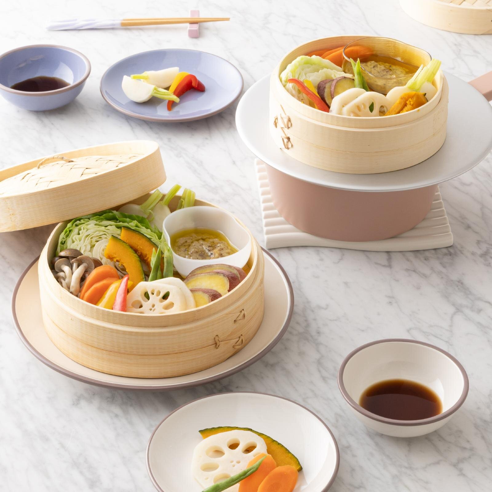 竹製 せいろ 18cm 1,800円、21cm 2,200円 せいろプレート 20～24cm対応 1,580円 IH・直火 ソースパン 20cm 3,200円