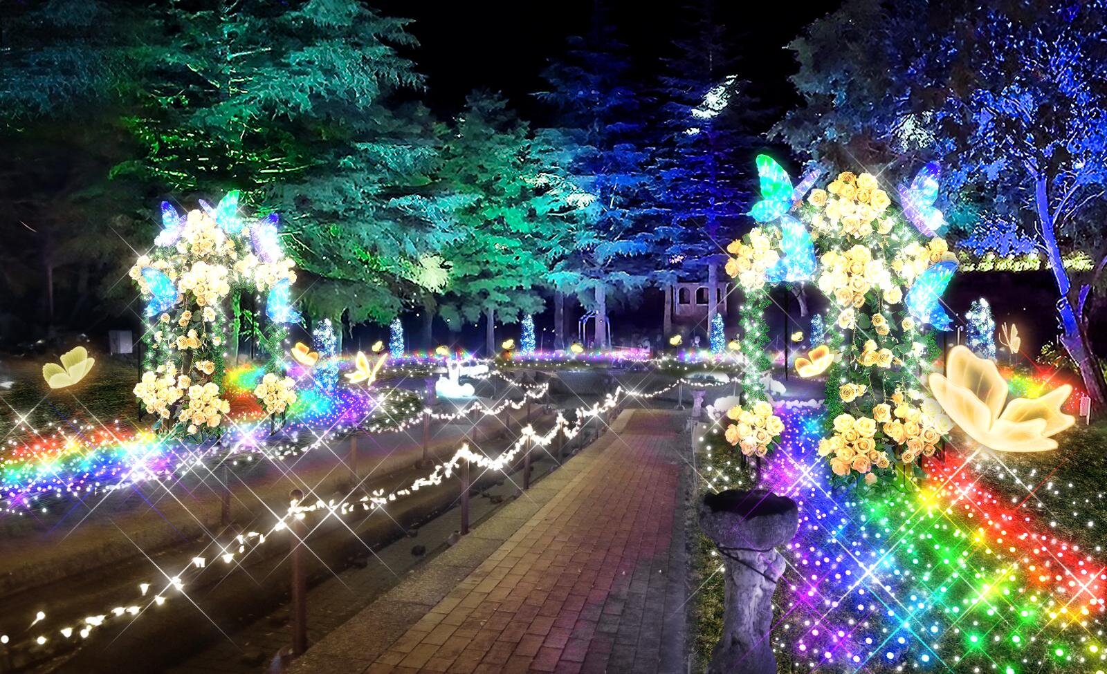 静岡・伊豆最大級のイルミネーション、洋館に映る大迫力プロジェクションマッピング&虹色に輝く滝|写真11