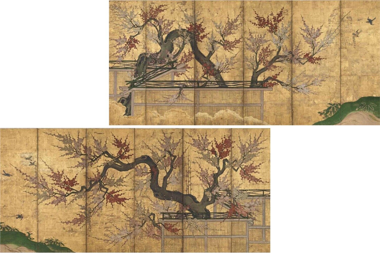 《紅白梅図屏風》(部分) 江戸時代初期 17世紀前半 岡田美術館蔵