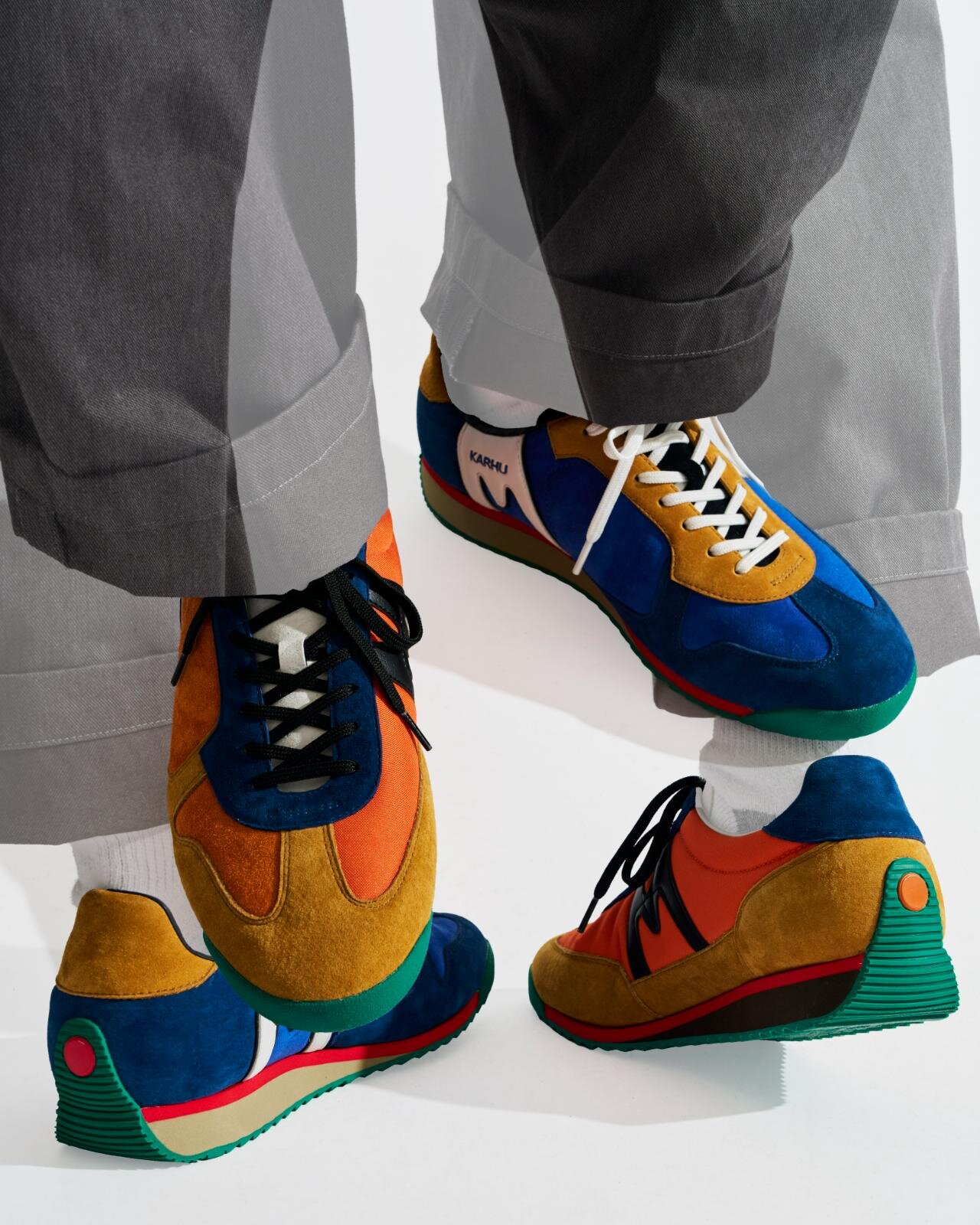 エンジニアド ガーメンツ×カルフ“左右非対称”カラーブロックスニーカー、クロスカントリースキーに着想｜写真9