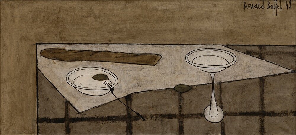 ベルナール・ビュフェ 《パンとコンポート》 1949年 油彩／キャンバス ベルナール・ビュフェ美術館蔵 © Bernard Buﬀet Estate