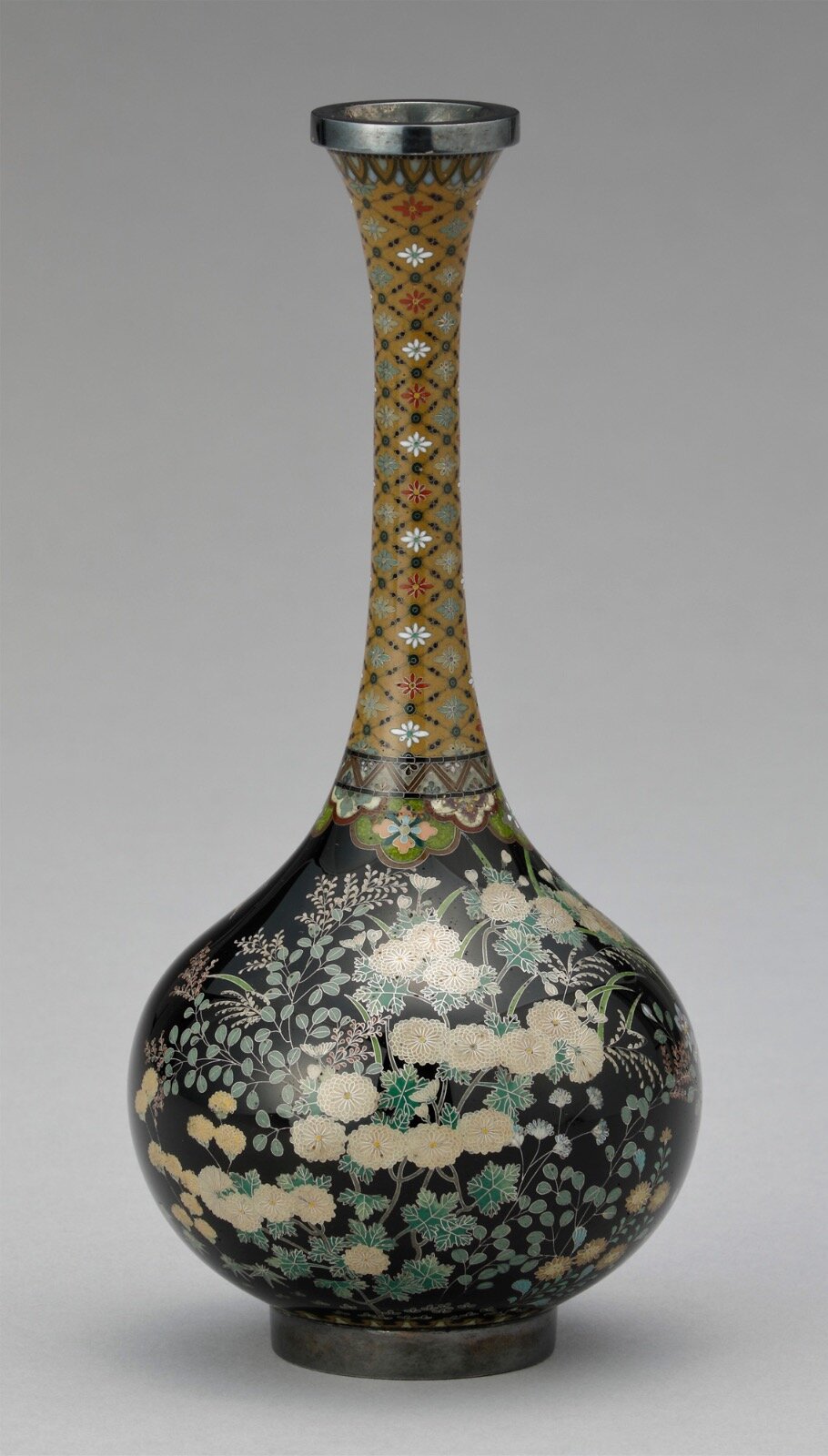 並河靖之 《七宝草花雀図花瓶》 明治時代中期～大正12年(1923年)