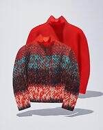 ミー イッセイ ミヤケ"カラフル毛糸"プリントのトップ＆手編みニット風コーデュロイプリーツ｜写真1