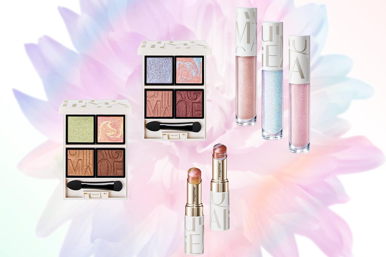 マキアージュ2025年クリスマスコスメ“マーブル模様”のうるツヤリップ＆4色アイカラー