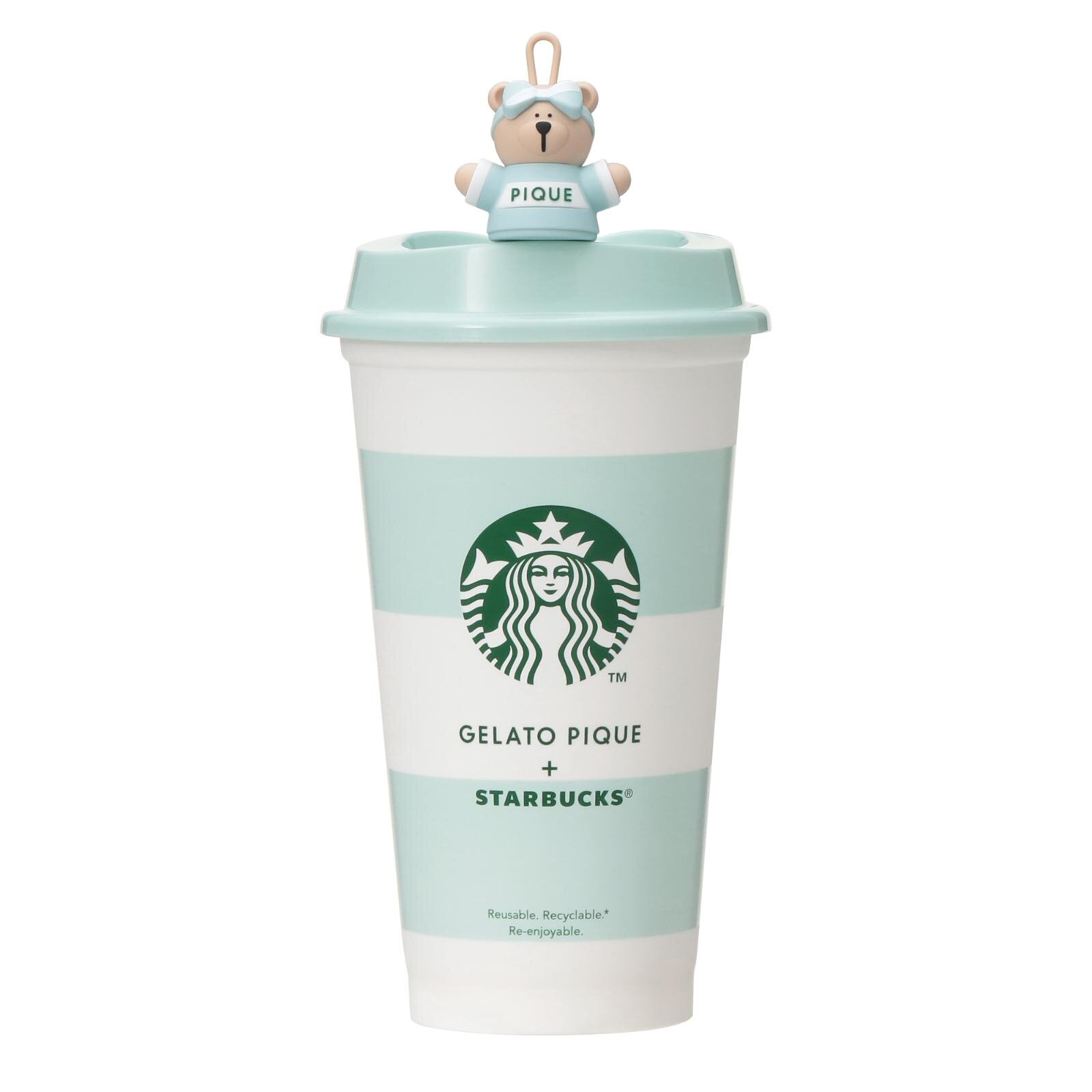 〈カップ単品〉ジェラート ピケ ボーダー リユーザブルカップ ミントグリーン 473ml 800円 〈セット〉ジェラート ピケ ボーダー リユーザブルカップ ミントグリーン 473ml+ベアリスタキャップ 1,751円