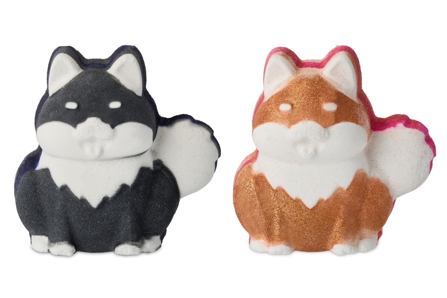 ラッシュ“黒柴＆茶柴”モチーフの犬型バスボム、はちみつやスイートオレンジの香りで
