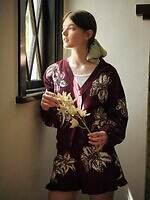 新品タグ付　ジェラートピケ　ミュシャ　フラワー刺繍ギャザー袖ワンピース 新品タグ付 ジェラートピケ ミュシャ フラワー刺繍ギャザー袖