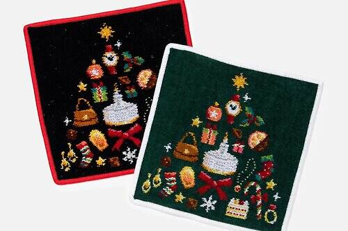 フェイラー“ケーキ＆ジュエリー”のクリスマスツリー柄ハンカチ、銀座和光限定で