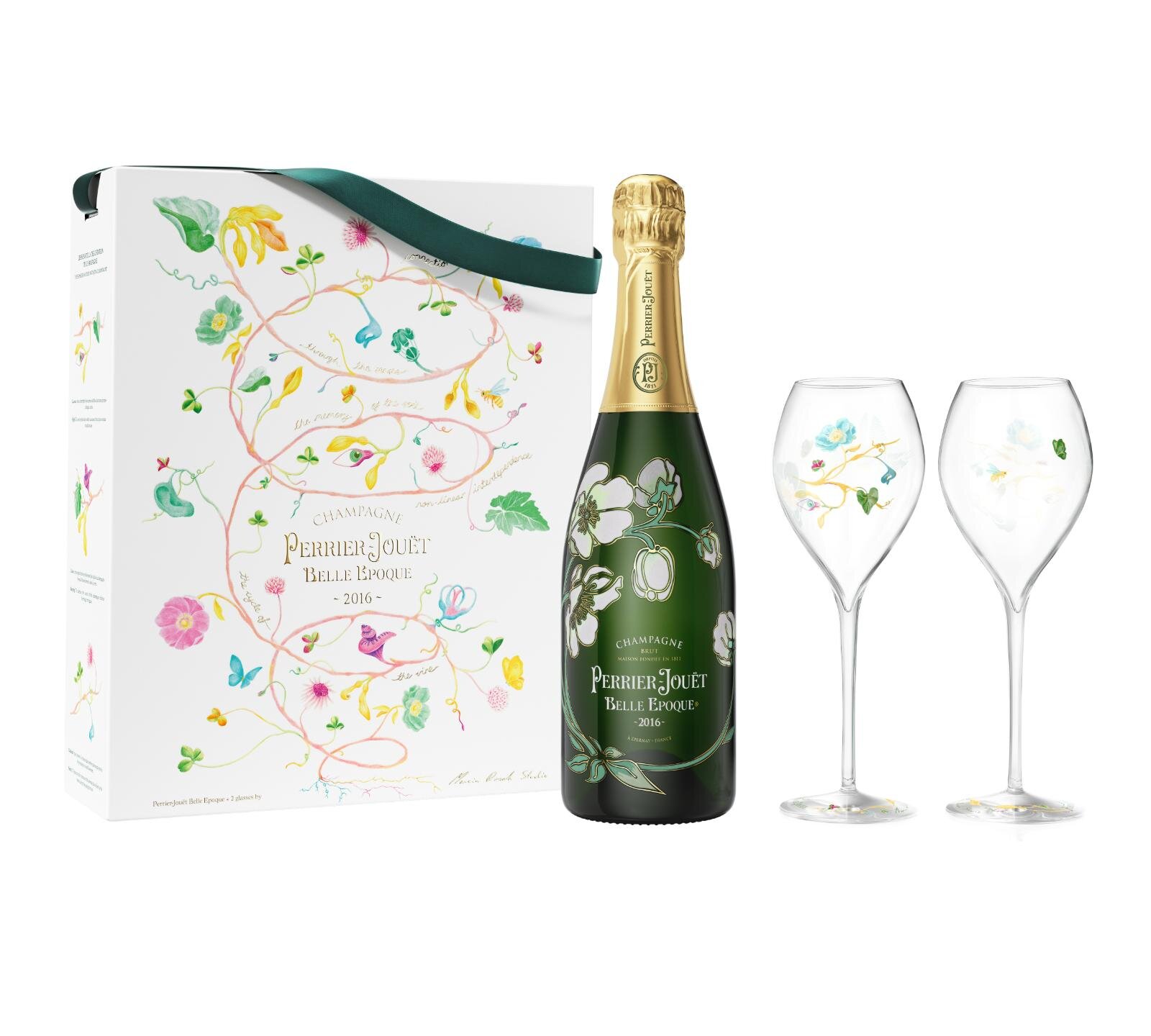 ペリエ ジュエ ベル エポック 2016 グラス2脚セット エコロジカル ボックス by マルシン・ルサック オープン価格/参考小売価格 46,178円 セパージュ(品種)：シャルドネ 50%、ピノ・ノワール 45%、ムニエ 5% 熟成期間 最低6年 