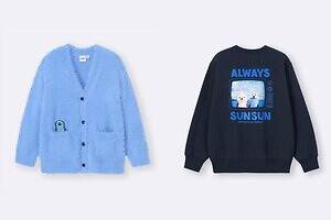 GU×パペットスンスン、ふわふわブルーのカーディガンや“スンスン”ぬいぐるみ型ポーチなど