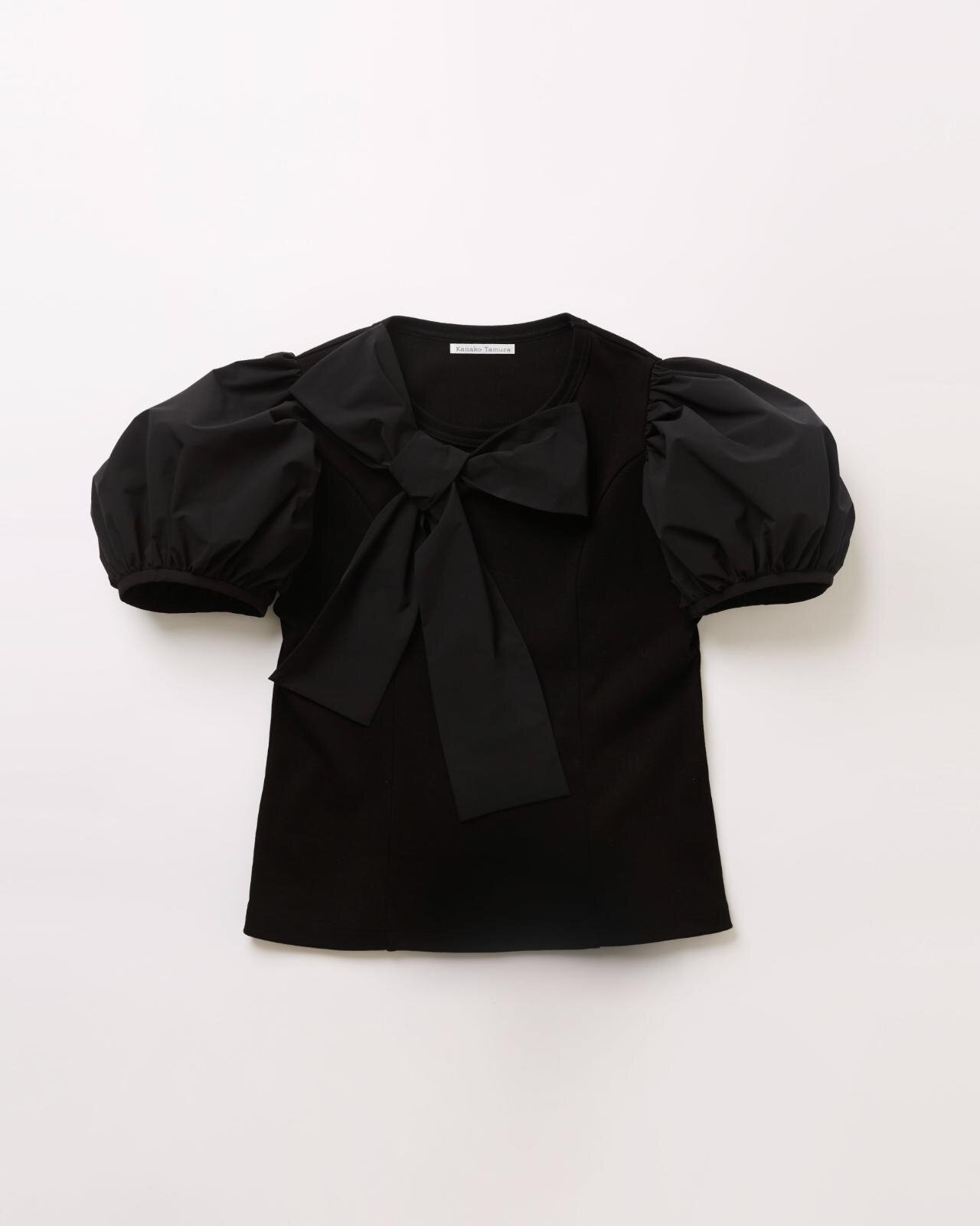 リボンパフスリーブTシャツ 38,500円(S/M、ブラック)